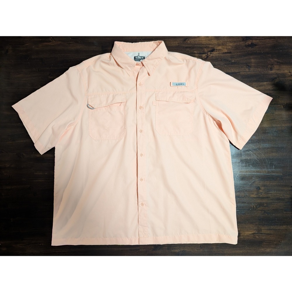 Habit Mens 2XL Fishing Shirt Short Sleeve Vented Back UPF 40+ Peach Coral PFG